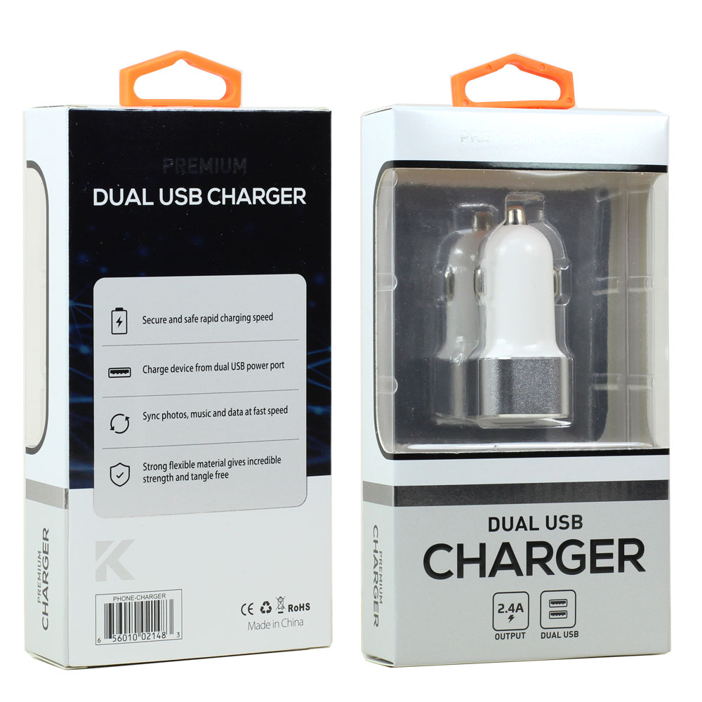 ''2.4A Dual 2 Port Car Charger for Phone, Tablet, SPEAKER, Electronic (Car - White)''''''''''